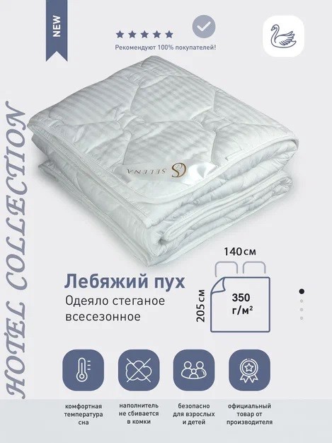 Одеяло SELENA 140x205, Всесезонное, страйп-сатин (100% хлопок)